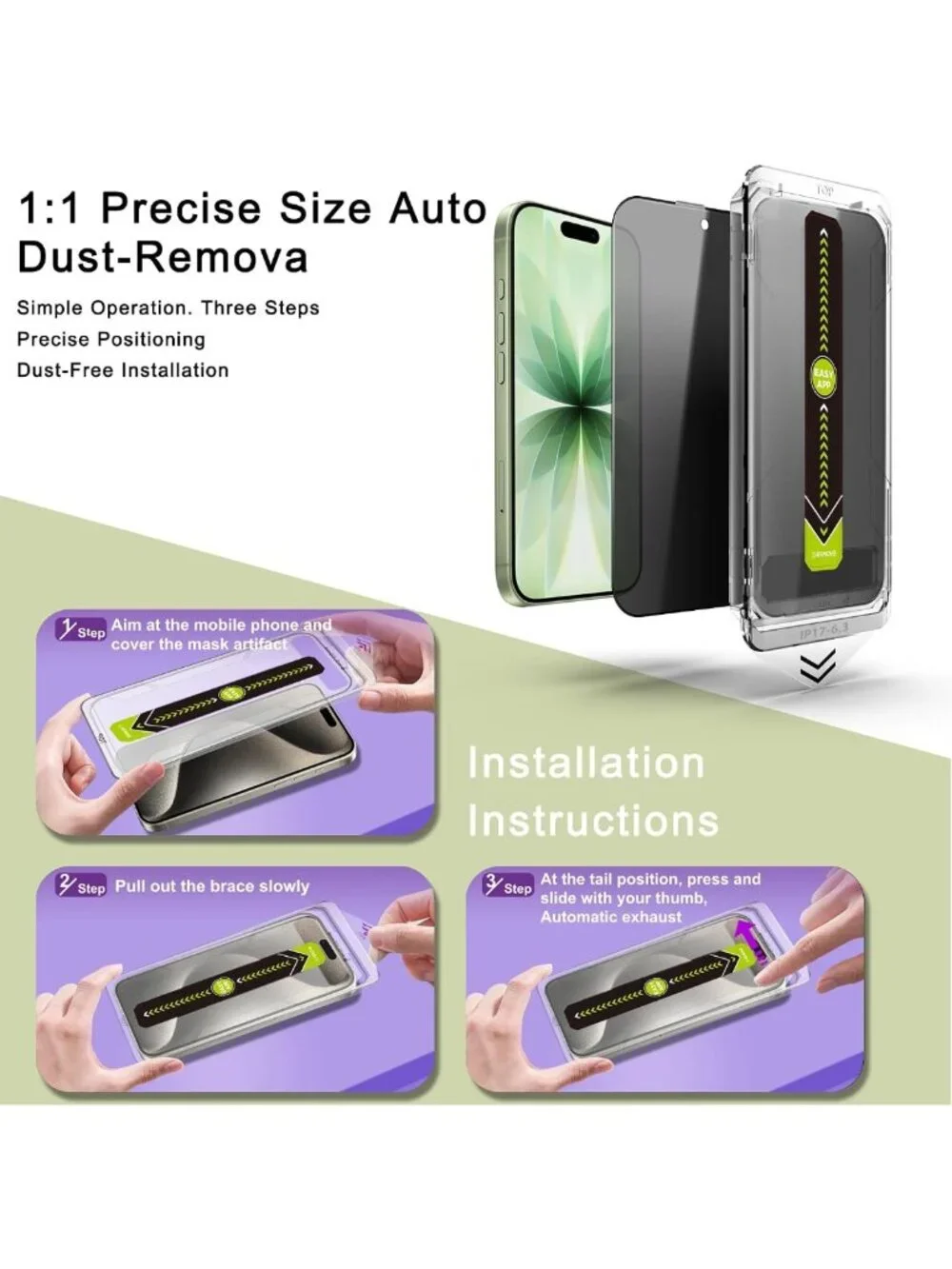 2-Pack Privacy Screen Protector for iPhone 17/16 Pro, 9H Tempered Glass